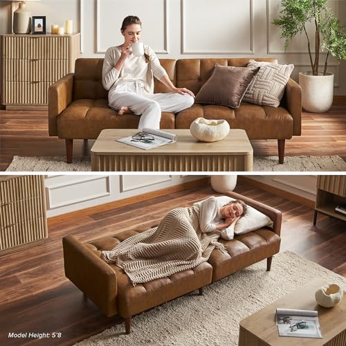 mopio Aaron 195,1 cm Couch, kleines Futon-Sofa, Schlafsofa, Loveseat, Mid Century Modern Futon Couch, Sofa Cama, Couches für Wohnzimmer, Schlafzimmer (Perlweiß, Boucle) – Bild 8