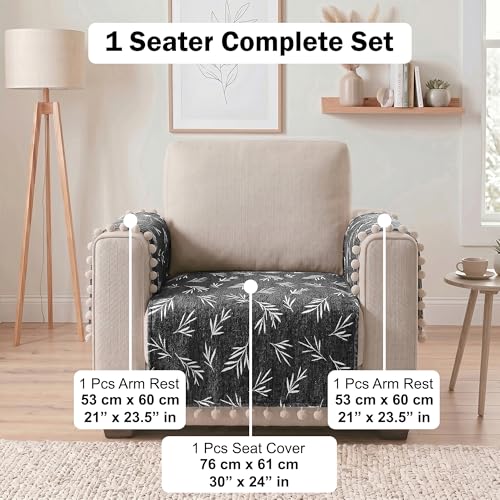 Image of Story@Home Chenille Sofa Mat for Single Sofa Cover (76x61Cm) & Arm Rest Covers | Anti Slip Cover for 1 /2 /3 Seater & L Shape Sofa Cover | Measure Your Sofa & Create Your Own Set - Slate & Snow