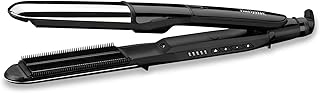 BaByliss Styler Steam Shine ST496E Plancha de pelo con vapor Alisa y Ondula, Placa exterior curva para ondular, Iónica, P...