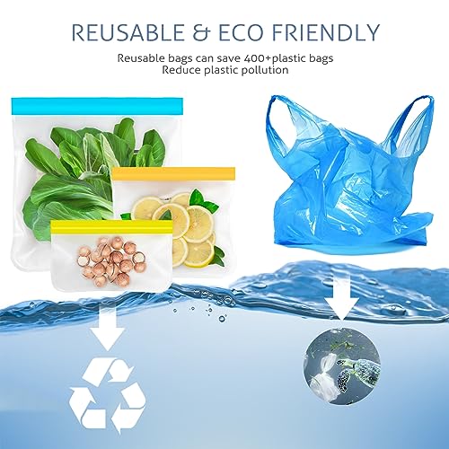 reusable gallon freezer bags 10 pack dishwasher safe silicone food snack storage bags with 3 sizes for marinate meats sandwich lunch cereal back to school supplies