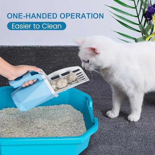 Image of Cat Litter Scooper with Holder Kitty Litter Scoop with Waste Can and 150 Refill Bags, Large Portable Cat Litter Shovel Easy to Clean Suitable for Kittens (Blue)