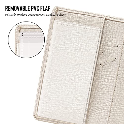 Image of LOLOMLO Checkbook Cover for Duplicate Checks, Stripes Criss Cross Embossed PU Leather Check Book Holder for Top Side Tear Register, RFID Blocking Wallet with Elastic Strap & Pen Slot, Light Champagne