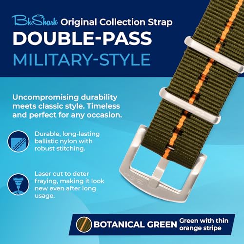 Image of BluShark - Original Collection Military-Style Waterproof Watch Strap, Fits All Timepiece Brands, Durable Nylon Wristwatch Accessories with Stainless Steel Buckle - 18mm, 20mm, 22mm & 24mm Watch Bands