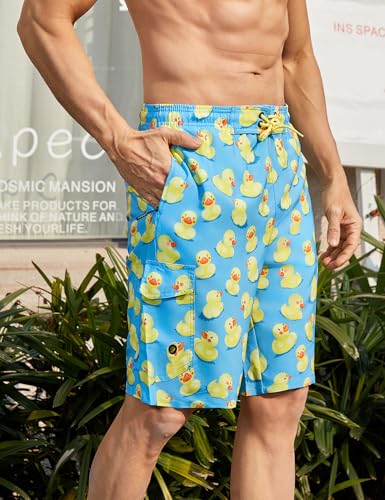 Men's Orange Solid High Rise Modern Swim Trunks with Compression Liner and Multiple Secure Pockets3