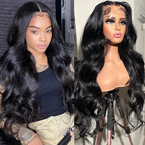 150% High Density HD Body Wave Lace Front Wigs Human Hair Pre Plucked with Baby Hair Glueless Lace Frontal Wigs 13X4 Brazilian Virgin Human Hair Wigs For Black Women (22inch,Natural Black)