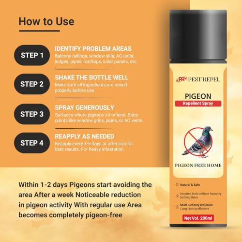 Image of Pigeon Repellent Spray for Balcony, Terrace & Home | Anti Bird Sprays for Window, AC Outdoor Area, Roof, Parking & Garden | Easy to Use Outdoor Protection 200ml