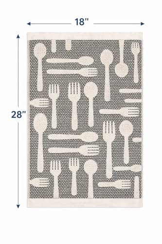Image of Set of 3 Kitchen Towels, Ultra-Absorbent Cotton Hand Towels, 18 x 28 Inch Vintage Modern Black & White Cutlery Pattern Dish Towel Oeko-TEX Certified