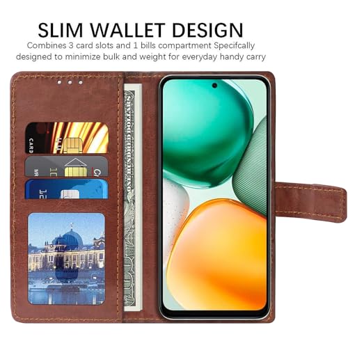 Image of Amazon Brand - Solimo Flip Leather Mobile Cover (Soft & Flexible Back case) for Honor X7c 5G (Brown)