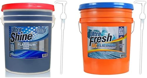 Ultra Shine Platinum - Jabón para platos de 5 galones (640 onzas) y detergente líquido Platinum Original Blue HE, concentrado HE 5 galones (640