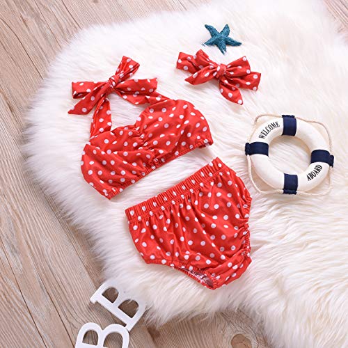 Baby Girl Bikini, Kids Toddler Polka Dot Swimsuits Halter Swimwear Bikinis Set with Headband3