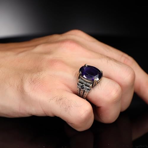Miniatura 2 de Byzantine Chain Design 925 Sterling Silver Amethyst Stone Men's Ring, Handmade Silver Ring for Men, Purple Amethyst Stone Ring, Man Silver Amethyst