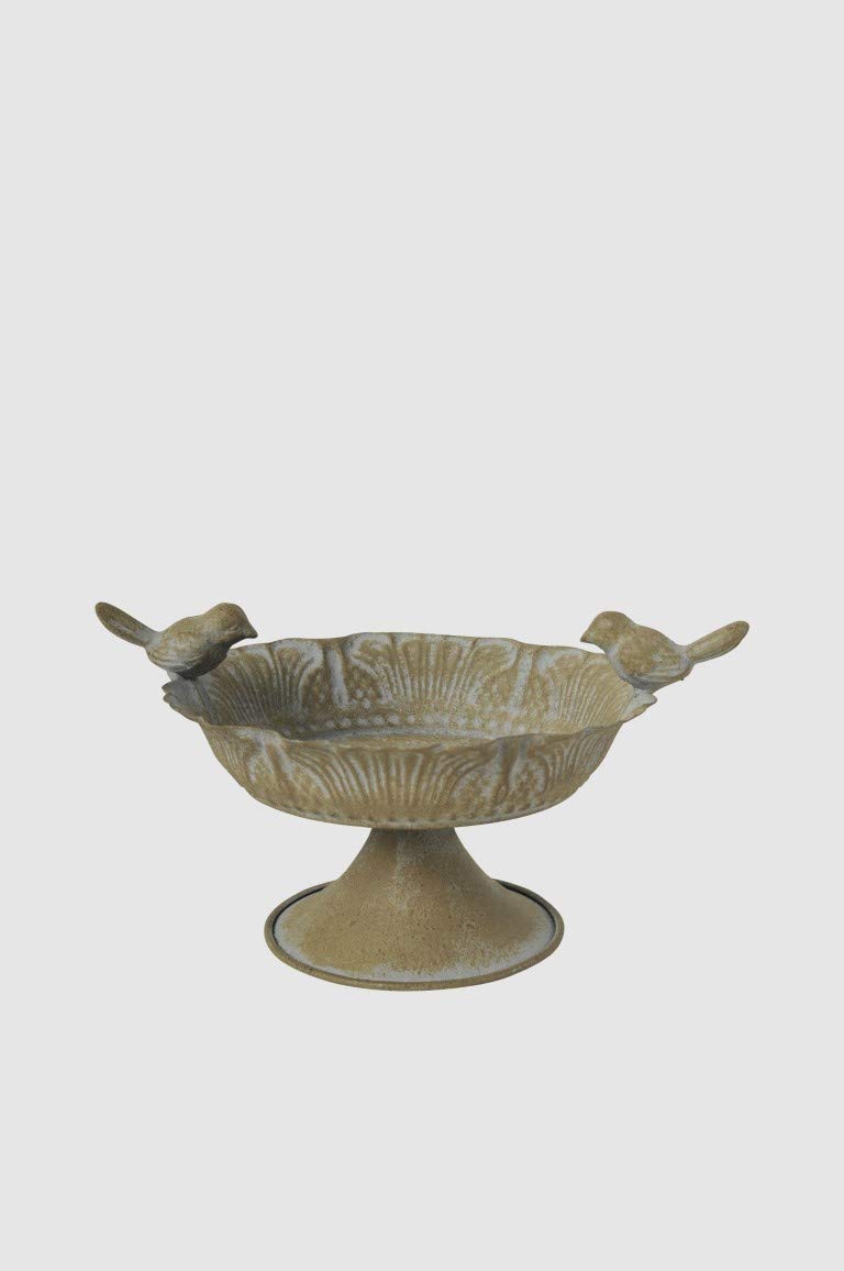 Bebedero para pájaros vintage, color arena, 24 x 18 x 13 cm, hierro fundido con pájaros, estilo Shabby Chic