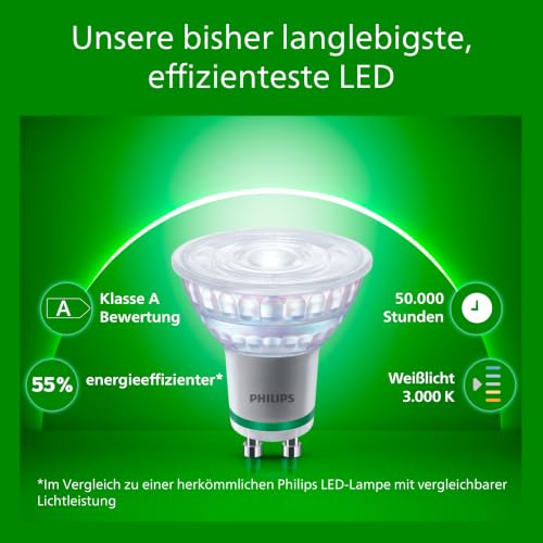 Philips Ultra Efficient – Ultra-energiesparende Lampe, LED-Lichtquelle, GU10, ersetzt 50W, weiß, nicht-dimmbar – Ansicht 2