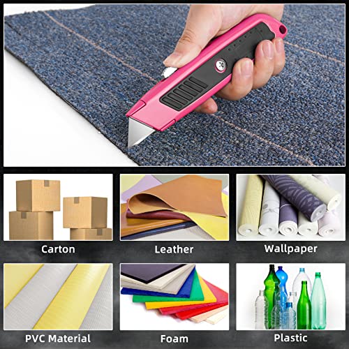 Image of DIYSELF 2 Pack Box Cutter Retractable Heavy Duty Utility Knife, Ergonomic Razor Knife for Warehouse, Office, Exacto Knives Box Opener for Package, Cardboard (Pink)