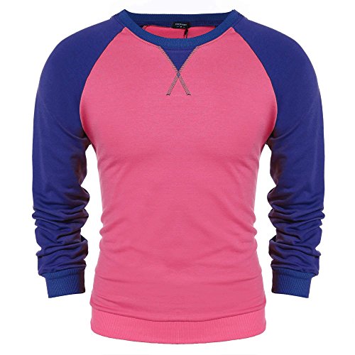 COOFANDY Men's Raglan Long Sleeve Henley Shirt Casual Baseball T-Shirt Polo Pink
