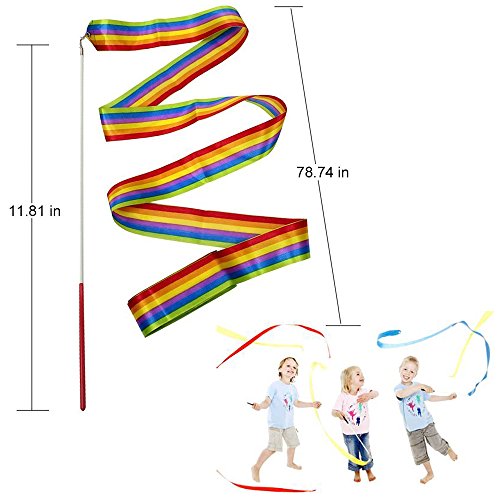Dance Ribbons Streamers Rhythmic Gymnastics Ribbon Wands Rods For Children Art Dances, Baton Twirling By Amison, 12 Pack #TOP6