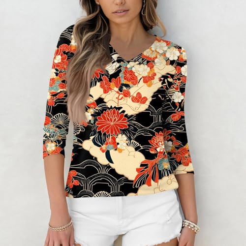HTHLVMD Womens 3/4 Length Sleeve Tunic Tops Summer Fall Outfits 2025 Three Quarter Sleeve Casual V Neck T Shirts for Women