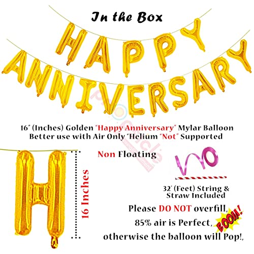 Image of Propsicle 16 inch Golden Happy Anniversary Helium Foil Letter Balloon 5 Golden Confetti 5 Metallic Balloon Combo /Decoration Item for Anniversary Party - 26 Balloons