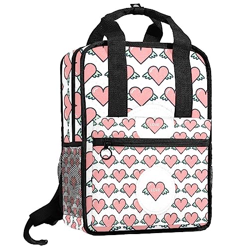 Cartable rose motifs cœurs avec bretelles réglables confortables pour garçon