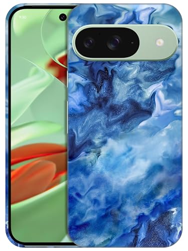 Coque Pixel 9 Pro rigide chic GlamCase motif marbre bleu haut de gamme