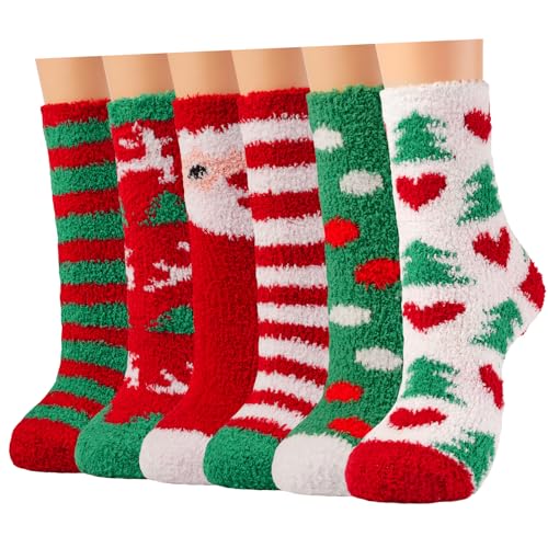 Toes Home SKS60061 Plush Slipper Socks Women - Christmas Warm Fuzzy Crew Socks Cozy Soft 5 Pairs cover