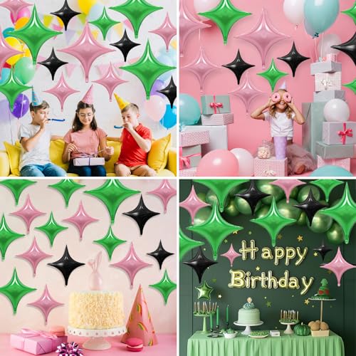 Image of Pink Green Black Star Balloons,12Pcs Four Angle Star Foil Balloons