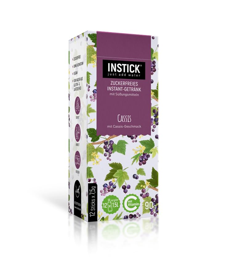 INSTICK (SABOR GROSELLA NEGRA) Bebida En Polvo Para Refrescos, Postres y Bebidas Calientes, Cero Azúcar, Cero Calorías, Aptos Diabéticos. Ideal Agua, leche, Postres (Para 0,5 a 1 litro de bebida)