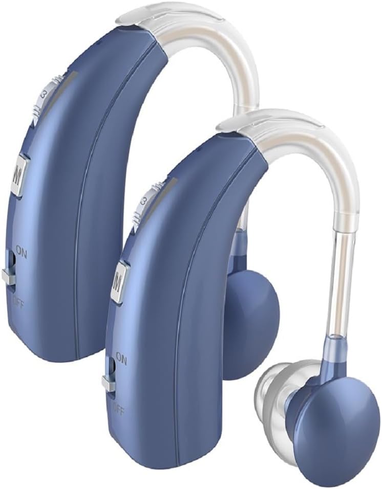2 unit For Both Ear Rechargeable Hearing Aids with Noise Cancelling, Nano Hearing Amplifier Assist Miracle Ear for Adults,Digital Hearing Amplifiers for Hearing Loss (Pair (Blue)