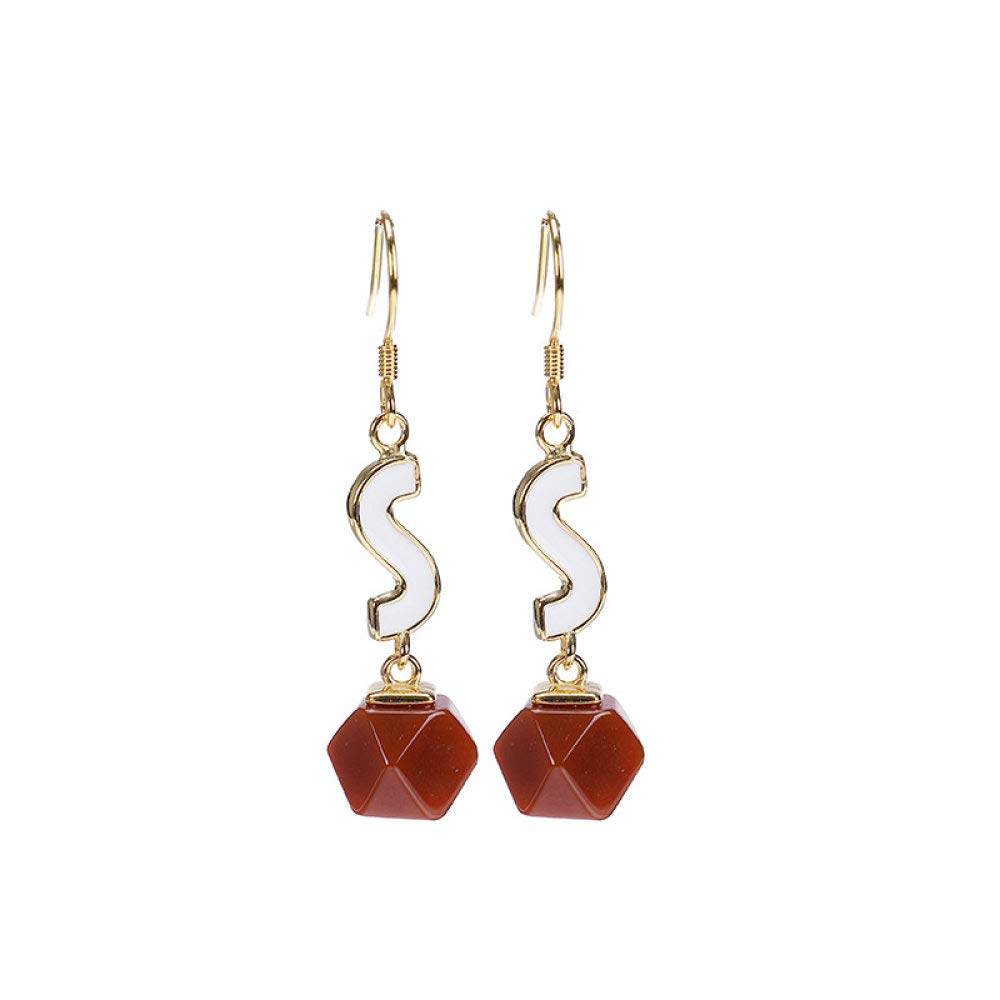 Vintage Largo Aretes De Plata Esterlina S925 Mujeres Geometría Ágata Roja Forma En S Encanto Elegante De Estilo Chino De Gama Alta De Temperamento Temperamento Don