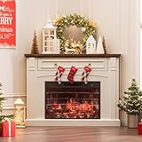 AHB Corner TV Stand with Remote Control, Electric Fireplace with Wooden Mantel, Entertainment Center with Efficient Heating System, Adjustable Brightness Realistic Flame(White)