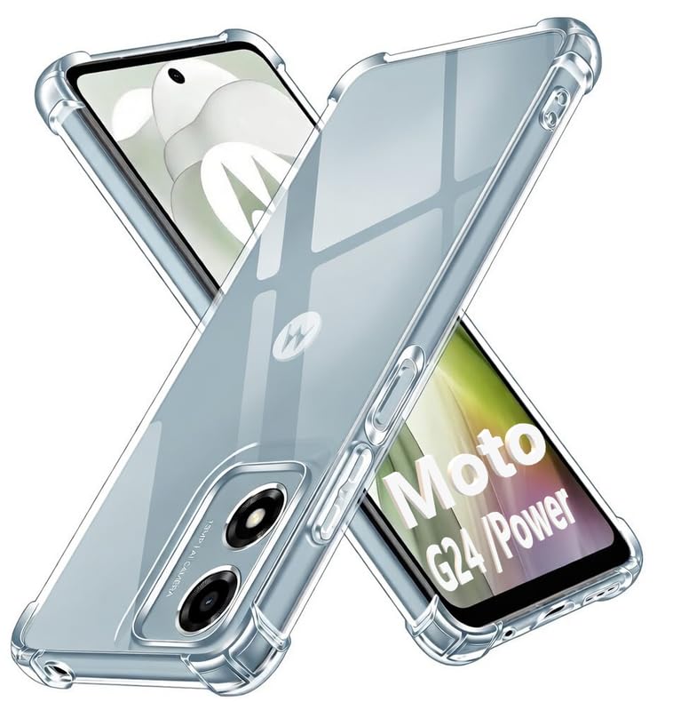 Image of Lustree Back Cover Transparent Case Compatible with Motorola G24 /G24 Power | Clear + TPU Case with 4 Corner Air Cushion Protection & Camera Protection | Slim& Stylus Cover