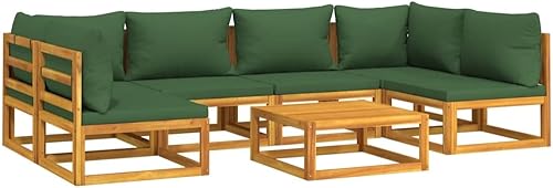 Miniatura 4 de 7-Piece Outdoor Patio Furniture Set with Green Cushions Solid Acacia Wood Modular Conversation Set for Backyard Balcony Porch Green/2x Corner + 4x