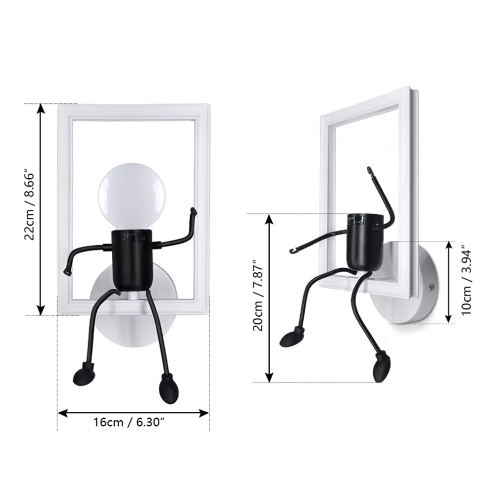 RUIBO Lampada da Parete Umanoide Creativa, Applique da Parete Art Deco, Lampada da Parete Interna Moderna per Camera da Letto, Camera dei Bambini, Corridoio, con Luce Bianca E27
