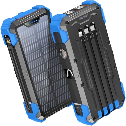 GOODaaa Portable Charger 42800mAh Built in 4 Cables and Thermometer 15W Fast Charging Power Bank Five Outputs Three Inputs Solar Charger Power Bank, SOS/Strobe/Strong Flashlights, CarabinerGlobal Recycled StandardGlobal Recycled StandardGlobal Recycled Standard