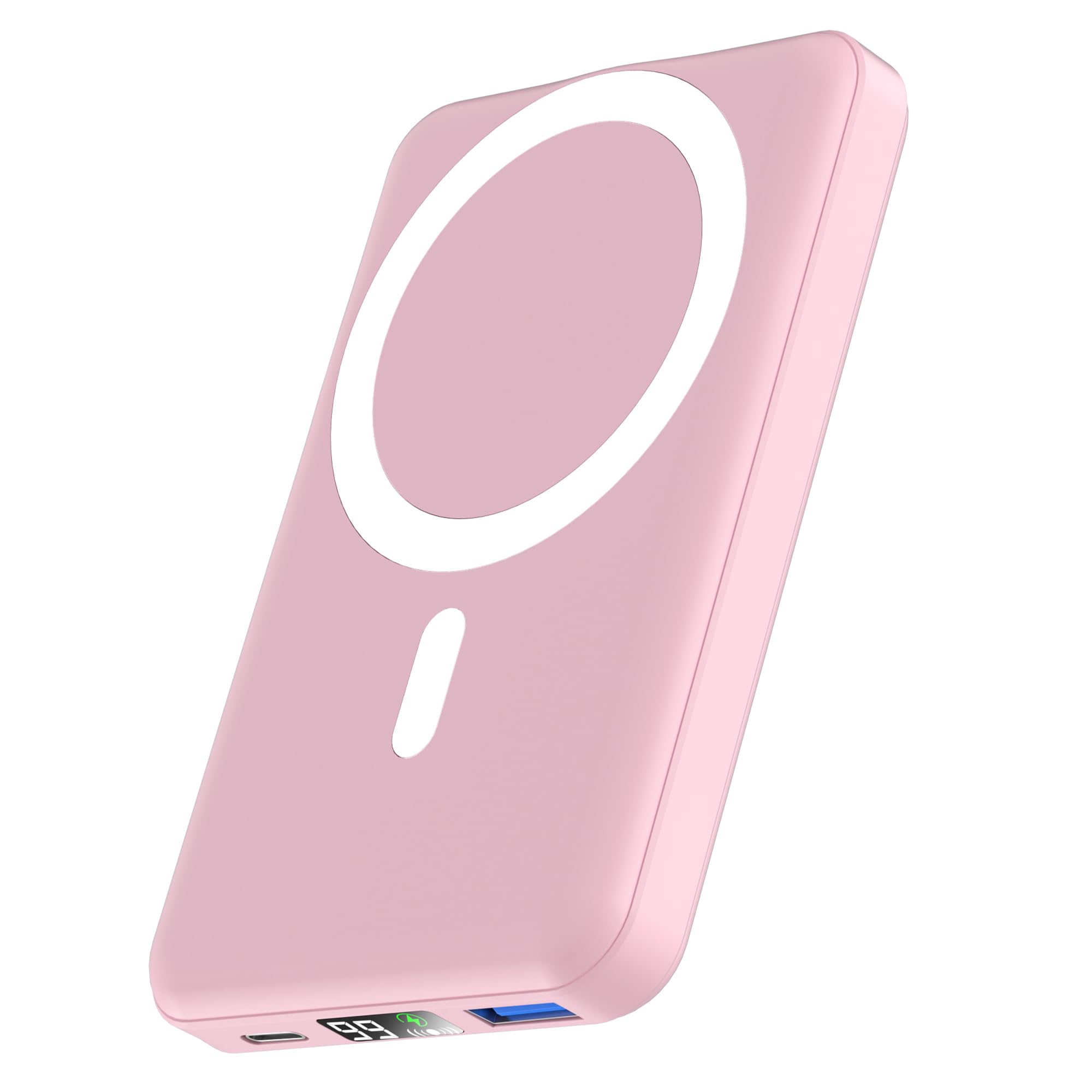 podoru for Magsafe Power Bank, 10000mAh Magnetic Portable Charger with 22.5W PD Fast Charging USB-C Cable LED Display Wireless Battery Pack for iPhone 17/16/15/14/13/12 Series-Pink