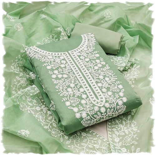 Image of Y2Y Women's Heavy Cotton Embroidery Work Unstitched Salwar Suit Dress Material With Chanderi Work Dupatta (Free Size Multi Color)
