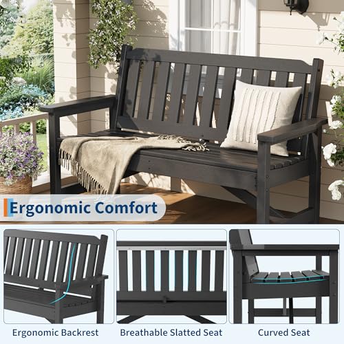 Image of Takywep 2‑Seater HDPE Patio Bench, Weatherproof Outdoor Bench, Garden Slatted Bench for Front Porch, Deck, Lawn, and Pool, Grey