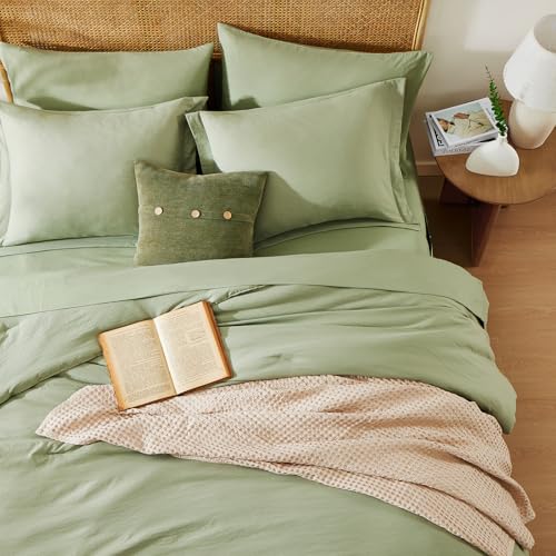 Image of King Size Comforter Set- 7 Pieces Prewashed Bed in a Bag King Bedding Sets | Soft All Season Comforter with Sheets, Pillow Shams & Pillowcases, Sage Green