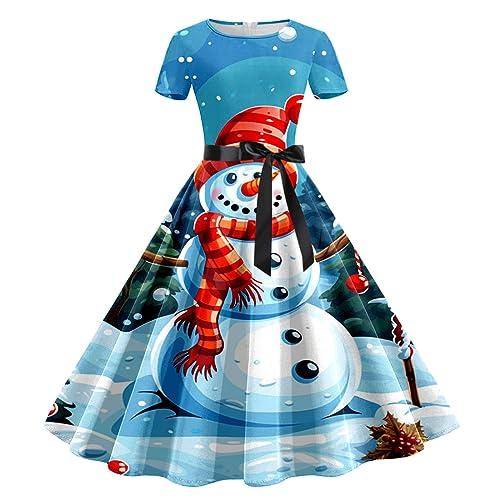 Weihnachts Kleid Damen Lange Weihnachtspullover Lustig Weihnachtsmann Druck Weihnachtspulli Retro Weihnachtsmotiv Kleider Festlich Partykleid X-Mas...