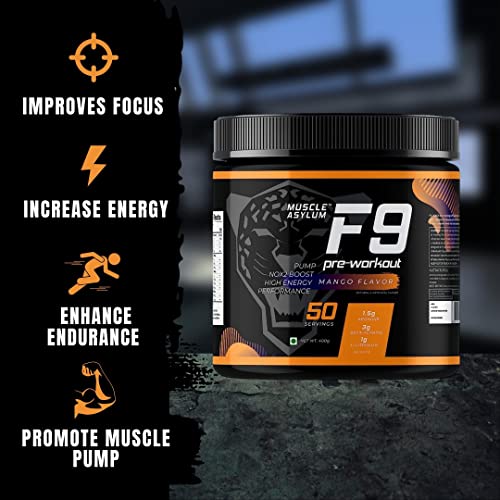 Image of Muscle Asylum F9 Pre Workout 50 Servings 400gm Mango - Flavor