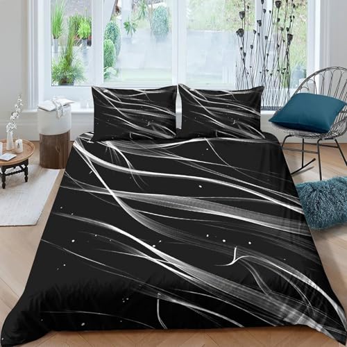 Housse de couette microfibre lignes abstraites effet 3D géométrique ultra douce