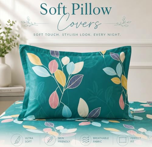 Image of BSB HOME 210 TC Cotton Feel Single Bedsheet with 1 Pillow Cover, Soft & Breathable Floral Printed Bed Sheet, Fade Resistant, Bedding for Home & Bedroom, 60 x 90 Inches (152 x 229 cm) (Multicolor)