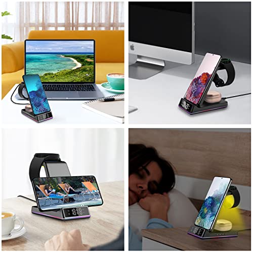 Wireless Charger with Clock+Alarm for Samsung Charging Station, 3 in 1 Android Phone Multiple Devices Charger for Galaxy S22 Ultra/S21/Z Flip/Fold 4/Buds/Galaxy Watch 5/Pro/4/3(Only for Samsung Watch) - Thumbnail 2