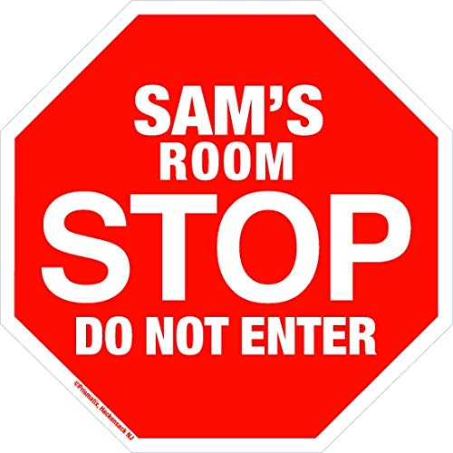 Sam Stop Its My Room Sign - Official Looking Personalized Name Sign - Wall Hanging for Childrens Room Door/Locker/Office (Novelty Decals, Street Signs