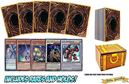 Golden Groundhog Yugioh 150 Card Lot - Featuring A Mix Of 15 Rares And 15 Holos - Includes Treasure Chest Storage Box #TOP7