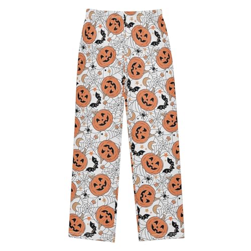 Pumpkin Spider Moon Boys Long Pants Soft Trousers Elastic Waist Kids Lounge Bottoms with Pockets S-XL