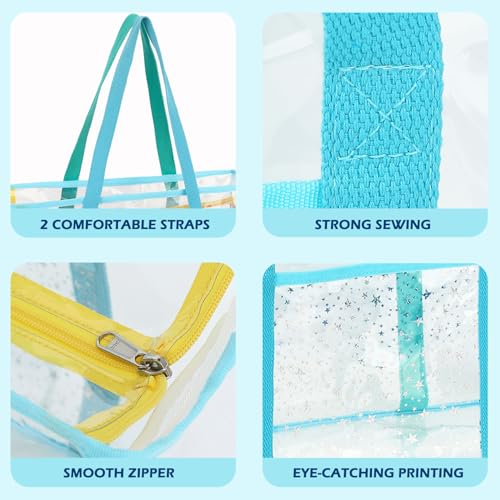 Image of Fammart Clear Beach Bag for Women, Large Pool Tote Cruise Vacation Essentials - Zipper Closure, Waterproof, Sandproof