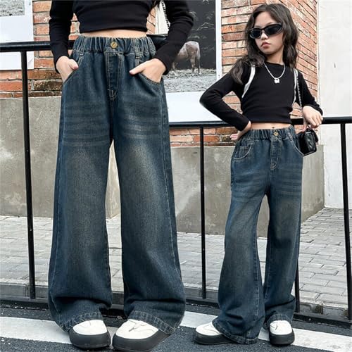 Tween Girls' Baggy Jeans Elastic Waist Straight Leg Denim Pants Wide Leg Loose Jean Pants with Pocket for Teens Girls2