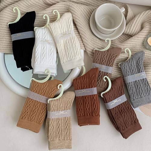 3 Pairs Cable Knit Crew Socks - Women's Y2K Cute Preppy Warm Aesthetic Socks for Fall Winter 20243