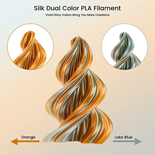 Image of Sovol Dual Color PLA Filament 1.75mm, Silk PLA 3D Printing Material, Dual Color Filament Orange + Light Blue 2 in 1 Coextrusion PLA Filament + /-0.03mm, 1kg /2.2lbs